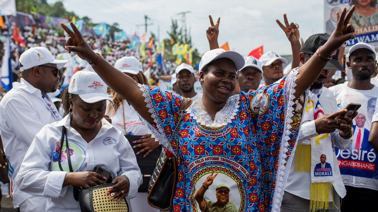 UDPS party supporters wait for the arrival of Democratic Republic of the Congo's President Felix Tshiseke